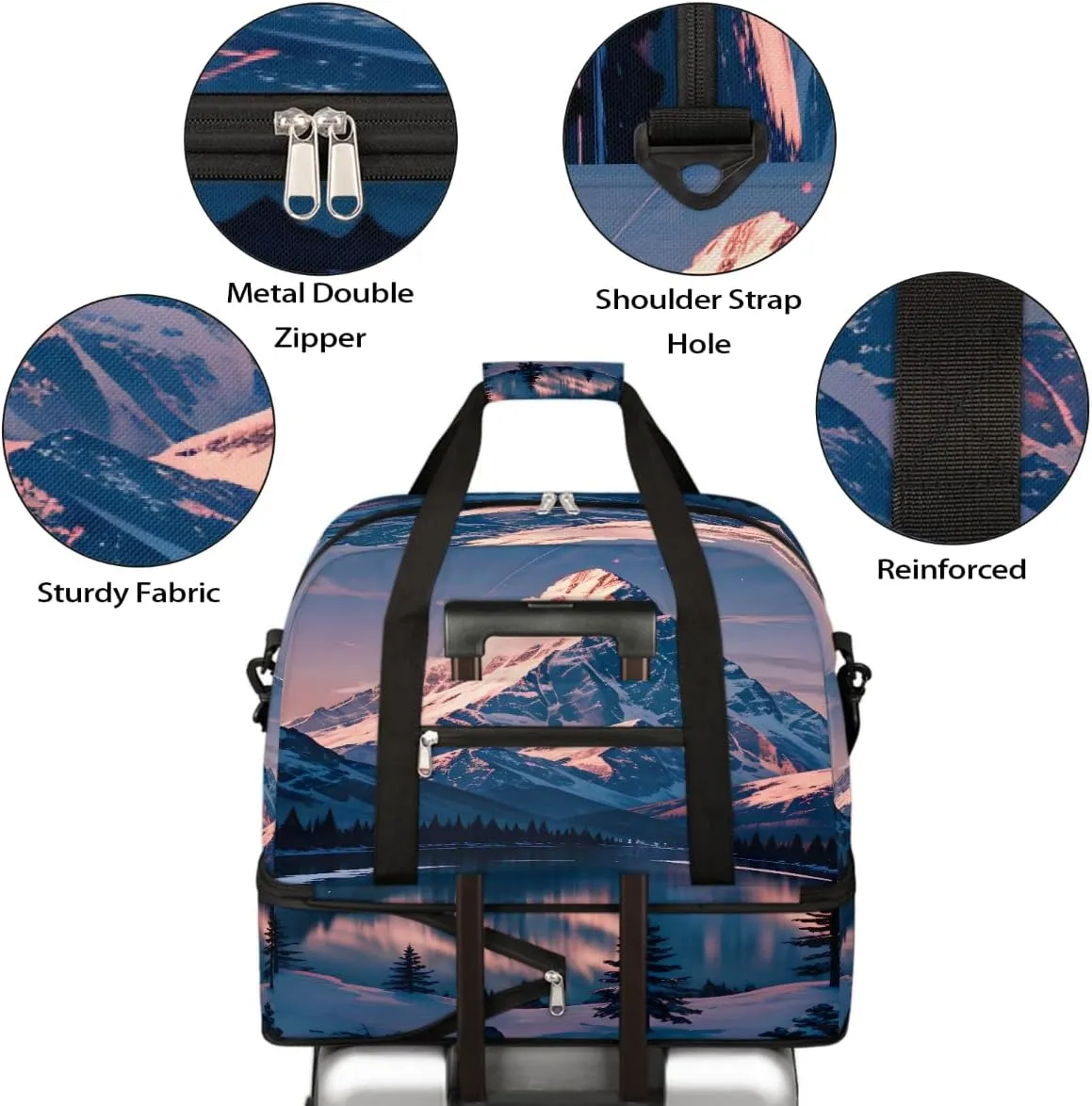 Sports Gym Bag Mountains Sky Landscape Large Travel Duffel Bag With Shoe Compartment Foldable Waterproof Carry-On Weekend Travel Bags for Camping Overnight Yoga Hospital Travel Bags