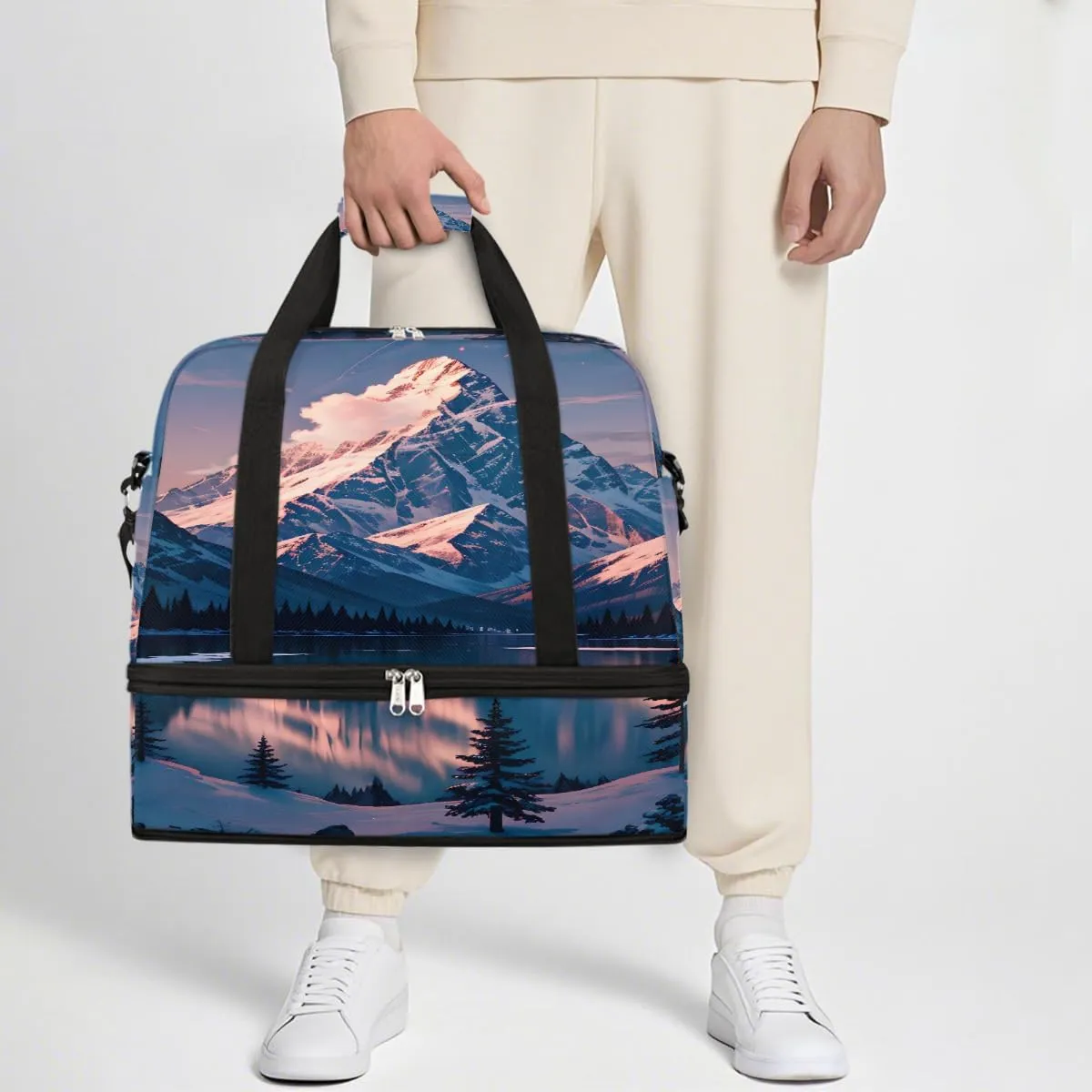 Sports Gym Bag Mountains Sky Landscape Large Travel Duffel Bag With Shoe Compartment Foldable Waterproof Carry-On Weekend Travel Bags for Camping Overnight Yoga Hospital Travel Bags
