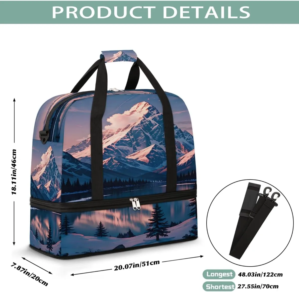 Sports Gym Bag Mountains Sky Landscape Large Travel Duffel Bag With Shoe Compartment Foldable Waterproof Carry-On Weekend Travel Bags for Camping Overnight Yoga Hospital Travel Bags