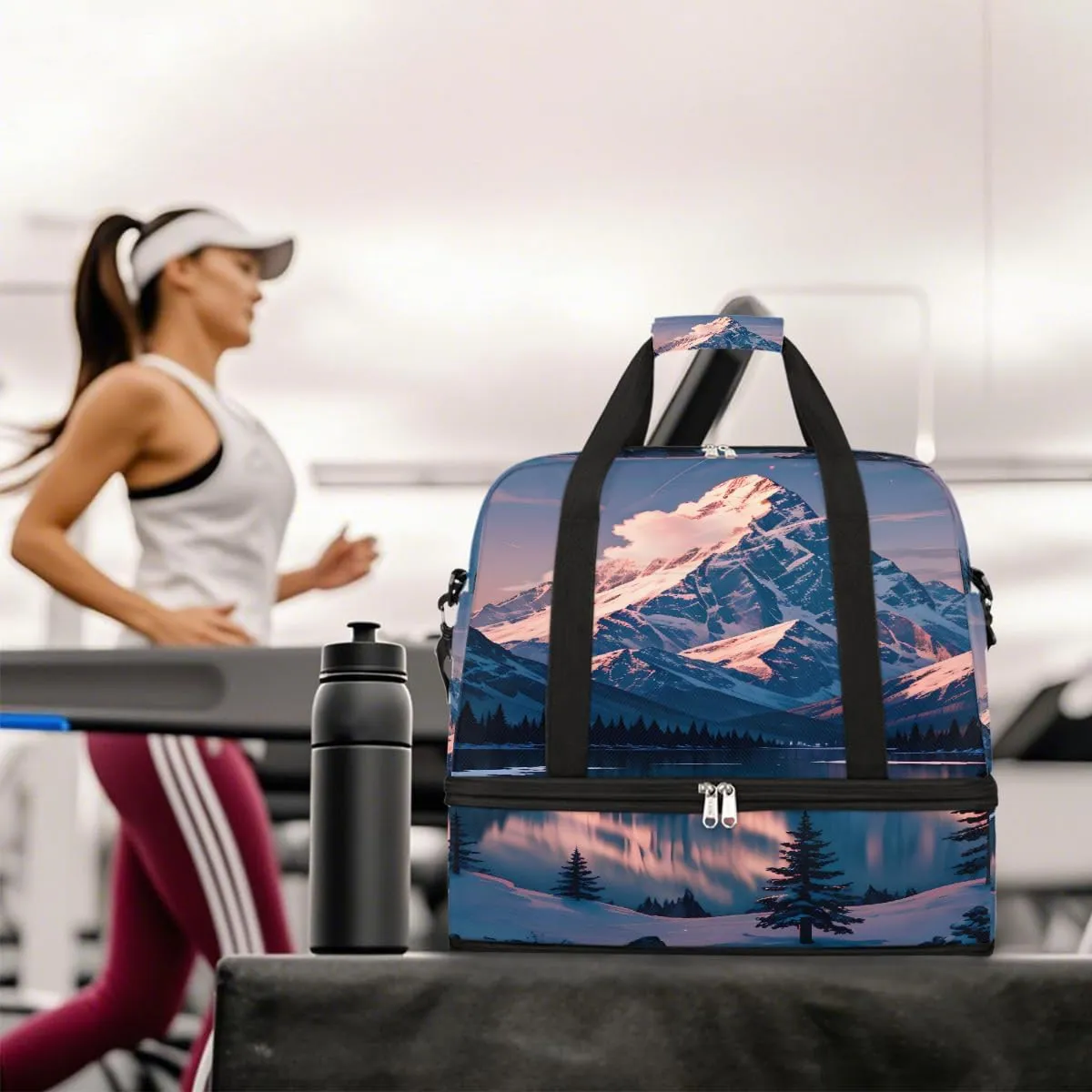 Sports Gym Bag Mountains Sky Landscape Large Travel Duffel Bag With Shoe Compartment Foldable Waterproof Carry-On Weekend Travel Bags for Camping Overnight Yoga Hospital Travel Bags