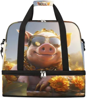 Sports Gym Bag Pig Animal Sunshine Large Travel Duffel Bag With Shoe Compartment Foldable Waterproof Carry-On Weekend Travel Bags for Camping Overnight Yoga Hospital Travel Bags