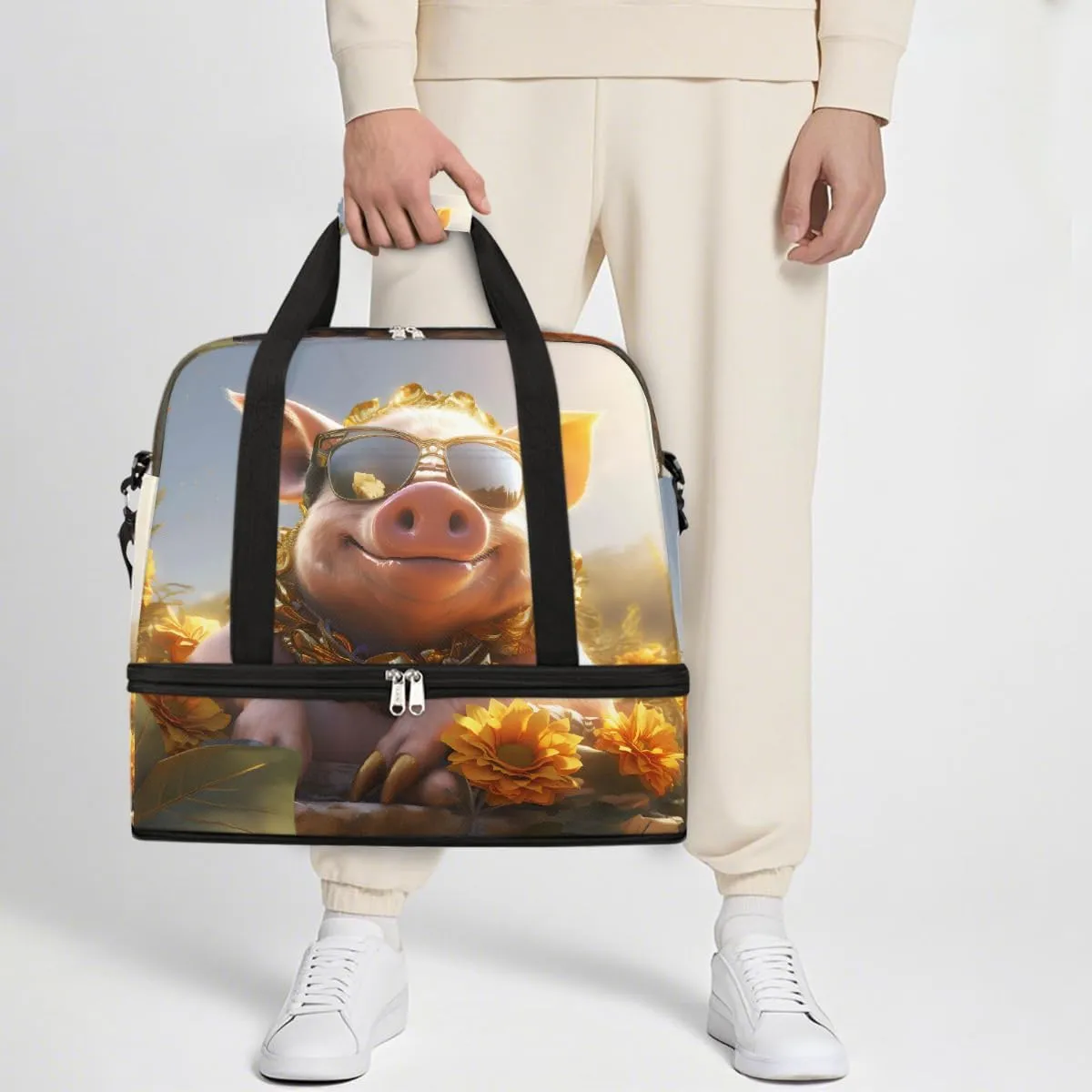 Sports Gym Bag Pig Animal Sunshine Large Travel Duffel Bag With Shoe Compartment Foldable Waterproof Carry-On Weekend Travel Bags for Camping Overnight Yoga Hospital Travel Bags