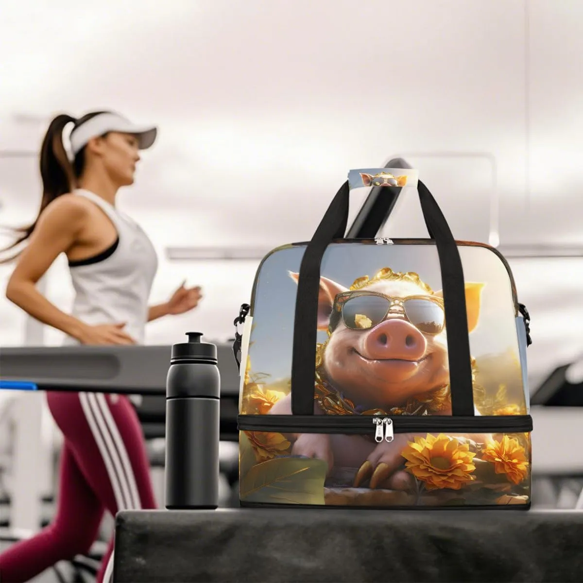 Sports Gym Bag Pig Animal Sunshine Large Travel Duffel Bag With Shoe Compartment Foldable Waterproof Carry-On Weekend Travel Bags for Camping Overnight Yoga Hospital Travel Bags
