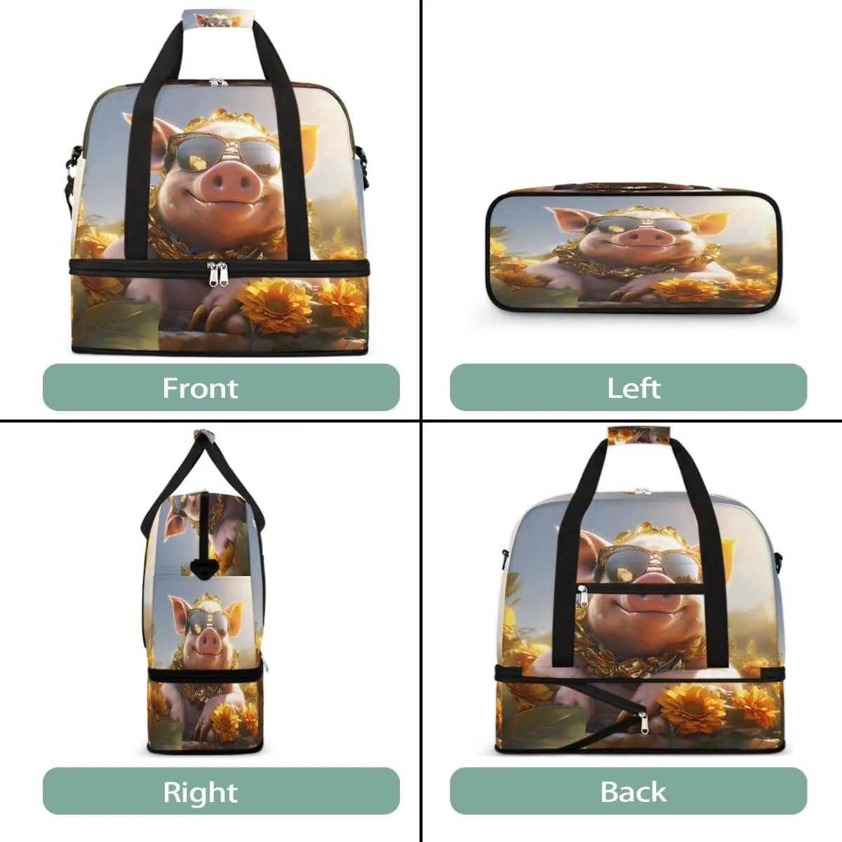 Sports Gym Bag Pig Animal Sunshine Large Travel Duffel Bag With Shoe Compartment Foldable Waterproof Carry-On Weekend Travel Bags for Camping Overnight Yoga Hospital Travel Bags