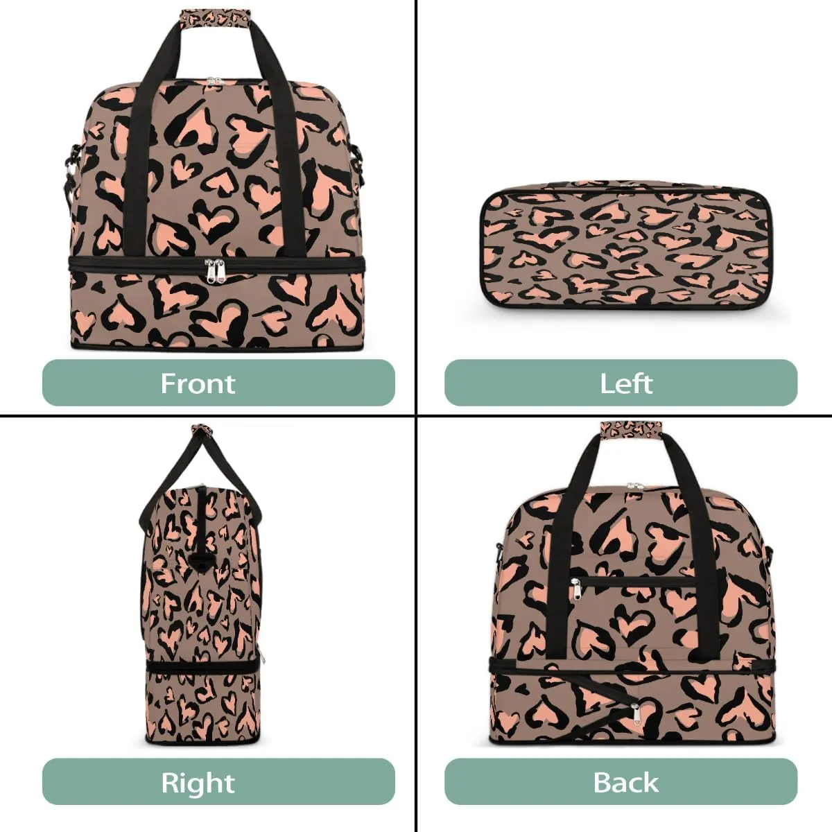 Sports Gym Bag Pink Love Heart Large Travel Duffel Bag With Shoe Compartment Foldable Waterproof Carry-On Weekend Travel Bags for Camping Overnight Yoga Hospital Travel Bags