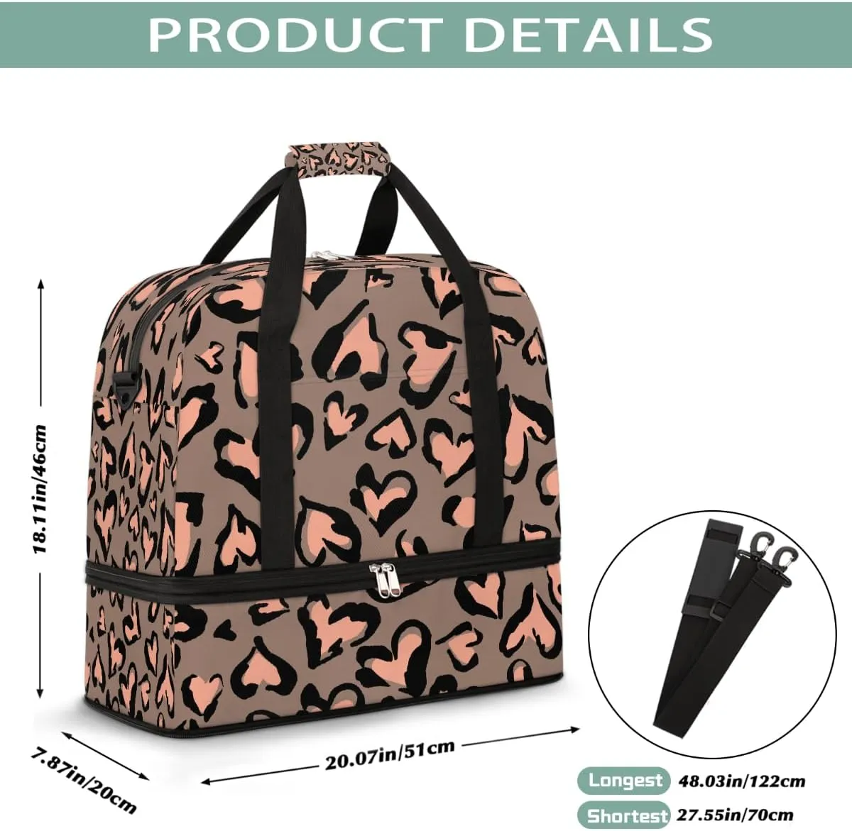 Sports Gym Bag Pink Love Heart Large Travel Duffel Bag With Shoe Compartment Foldable Waterproof Carry-On Weekend Travel Bags for Camping Overnight Yoga Hospital Travel Bags
