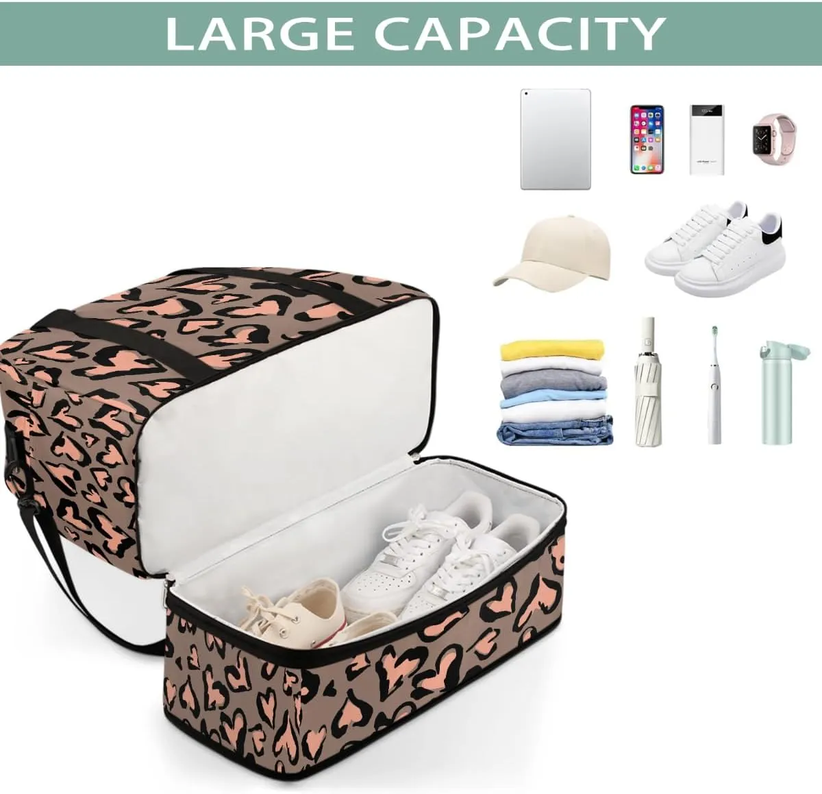 Sports Gym Bag Pink Love Heart Large Travel Duffel Bag With Shoe Compartment Foldable Waterproof Carry-On Weekend Travel Bags for Camping Overnight Yoga Hospital Travel Bags