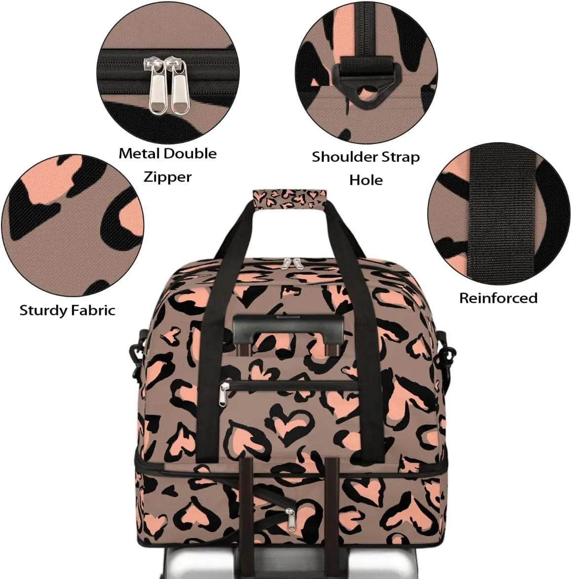 Sports Gym Bag Pink Love Heart Large Travel Duffel Bag With Shoe Compartment Foldable Waterproof Carry-On Weekend Travel Bags for Camping Overnight Yoga Hospital Travel Bags