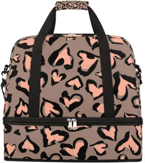 Sports Gym Bag Pink Love Heart Large Travel Duffel Bag With Shoe Compartment Foldable Waterproof Carry-On Weekend Travel Bags for Camping Overnight Yoga Hospital Travel Bags