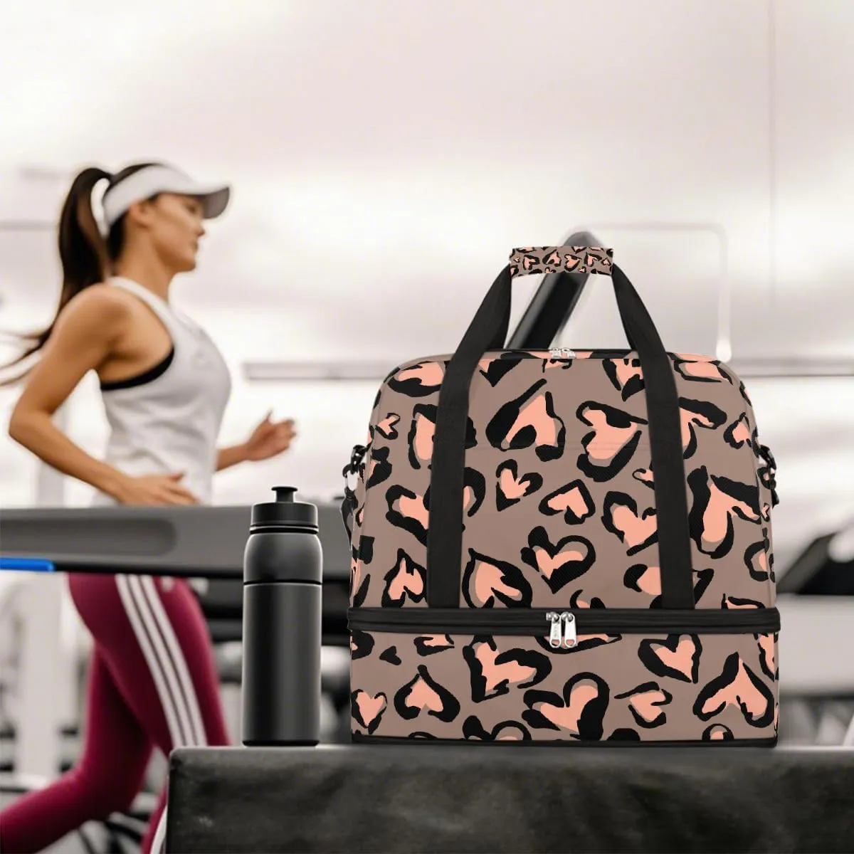 Sports Gym Bag Pink Love Heart Large Travel Duffel Bag With Shoe Compartment Foldable Waterproof Carry-On Weekend Travel Bags for Camping Overnight Yoga Hospital Travel Bags