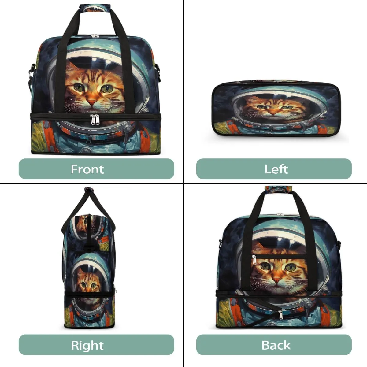 Sports Gym Bag Space Cat Large Travel Duffel Bag With Shoe Compartment Foldable Waterproof Carry-On Weekend Travel Bags for Camping Overnight Yoga Hospital Travel Bags