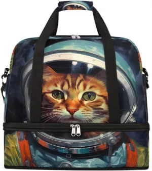 Sports Gym Bag Space Cat Large Travel Duffel Bag With Shoe Compartment Foldable Waterproof Carry-On Weekend Travel Bags for Camping Overnight Yoga Hospital Travel Bags