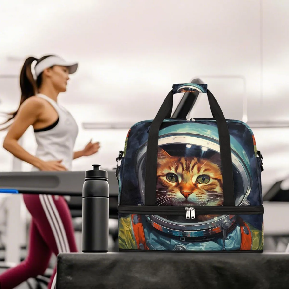 Sports Gym Bag Space Cat Large Travel Duffel Bag With Shoe Compartment Foldable Waterproof Carry-On Weekend Travel Bags for Camping Overnight Yoga Hospital Travel Bags