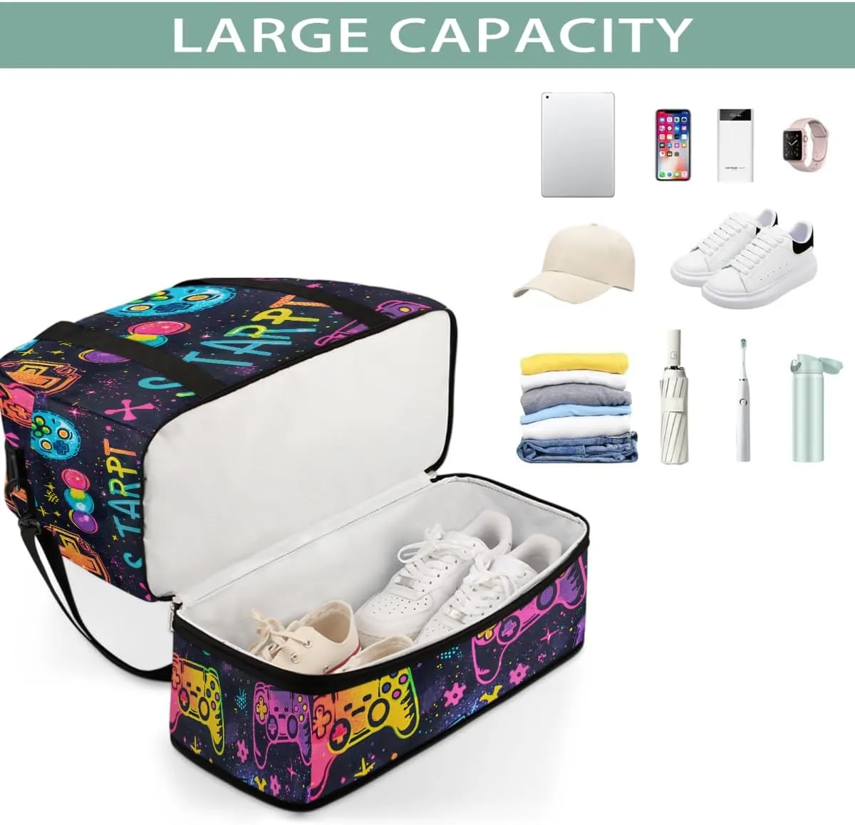 Sports Gym Bag Start Game Large Travel Duffel Bag With Shoe Compartment Foldable Waterproof Carry-On Weekend Travel Bags for Camping Overnight Yoga Hospital Travel Bags