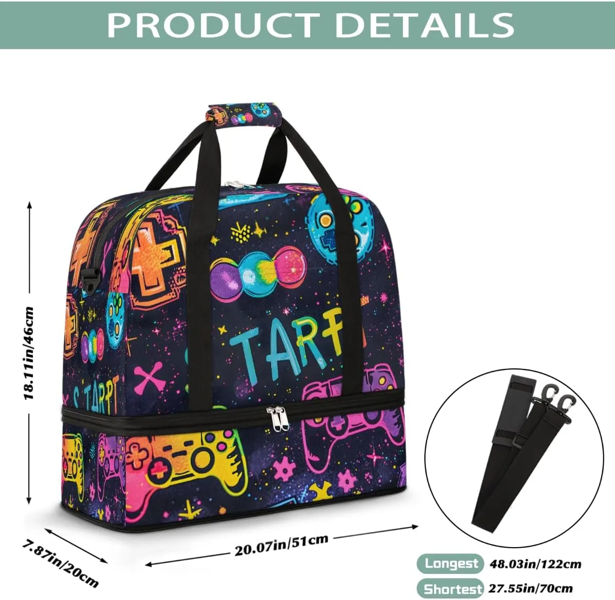 Sports Gym Bag Start Game Large Travel Duffel Bag With Shoe Compartment Foldable Waterproof Carry-On Weekend Travel Bags for Camping Overnight Yoga Hospital Travel Bags