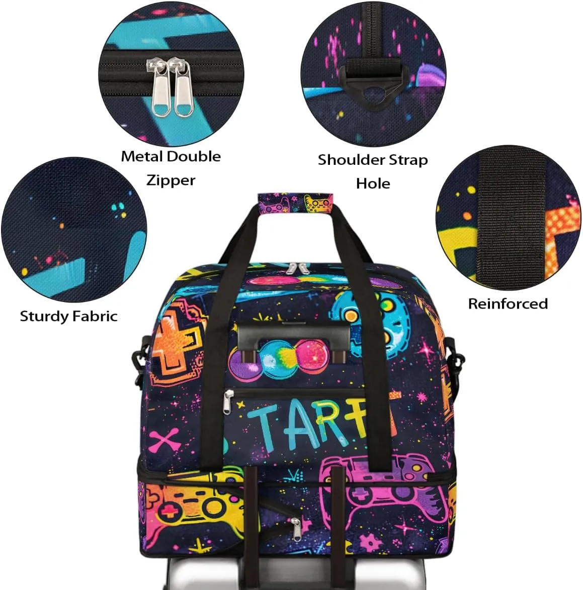 Sports Gym Bag Start Game Large Travel Duffel Bag With Shoe Compartment Foldable Waterproof Carry-On Weekend Travel Bags for Camping Overnight Yoga Hospital Travel Bags