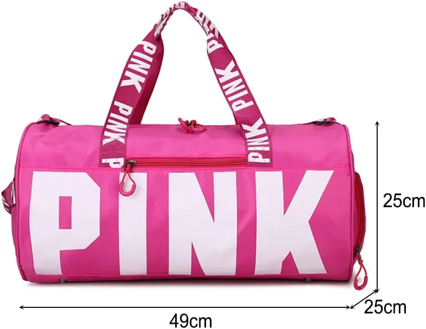 Sports Gym Bag, Travel Duffle Bag with PINK printing, Shoulder Tote Bags Weekend Bags for Workouts, Travel, Hiking, Perfect for Mom's Gifts