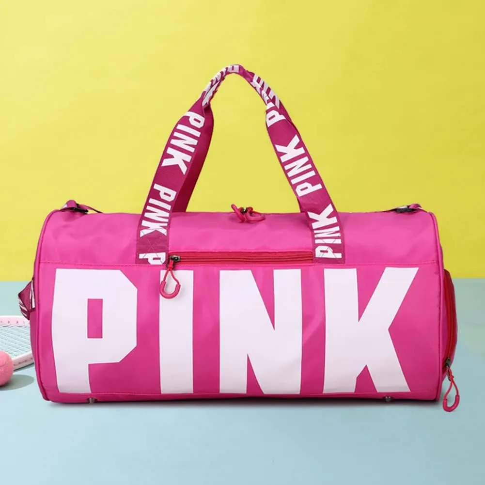 Sports Gym Bag, Travel Duffle Bag with PINK printing, Shoulder Tote Bags Weekend Bags for Workouts, Travel, Hiking, Perfect for Mom's Gifts