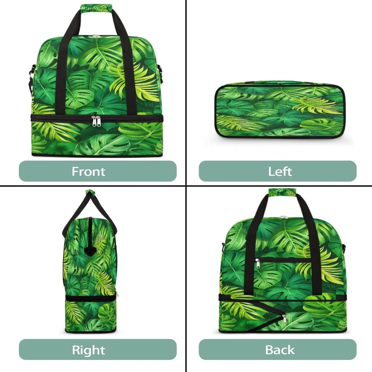 Sports Gym Bag Tropical Rainforest Leaves Large Travel Duffel Bag With Shoe Compartment Foldable Waterproof Carry-On Weekend Travel Bags for Camping Overnight Yoga Hospital Travel Bags