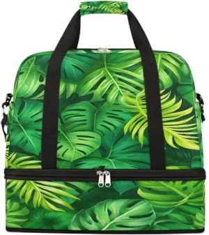 Sports Gym Bag Tropical Rainforest Leaves Large Travel Duffel Bag With Shoe Compartment Foldable Waterproof Carry-On Weekend Travel Bags for Camping Overnight Yoga Hospital Travel Bags