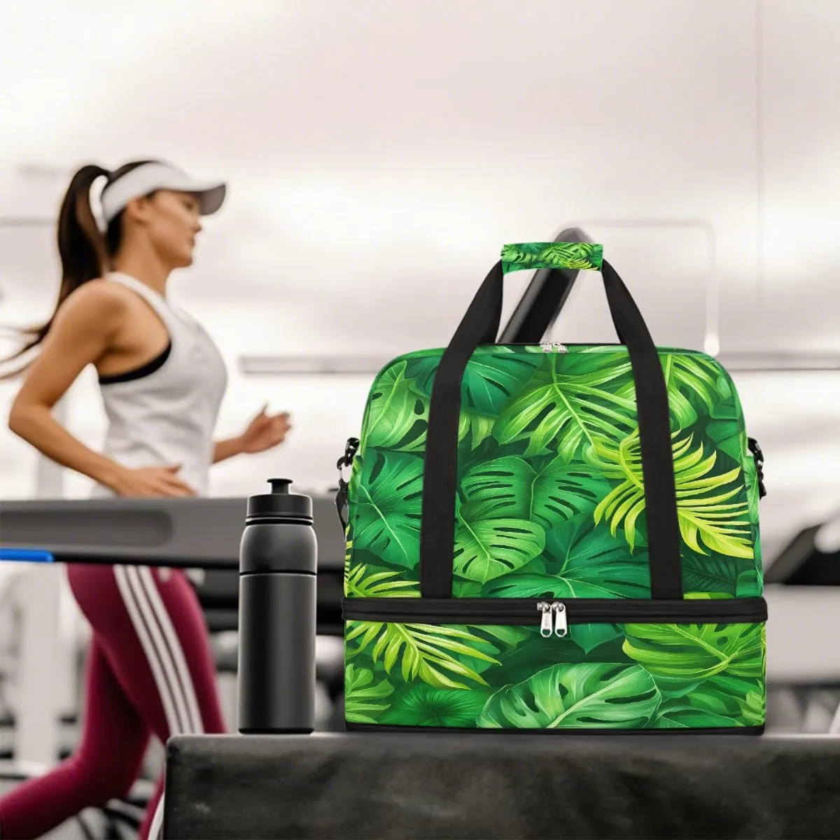 Sports Gym Bag Tropical Rainforest Leaves Large Travel Duffel Bag With Shoe Compartment Foldable Waterproof Carry-On Weekend Travel Bags for Camping Overnight Yoga Hospital Travel Bags