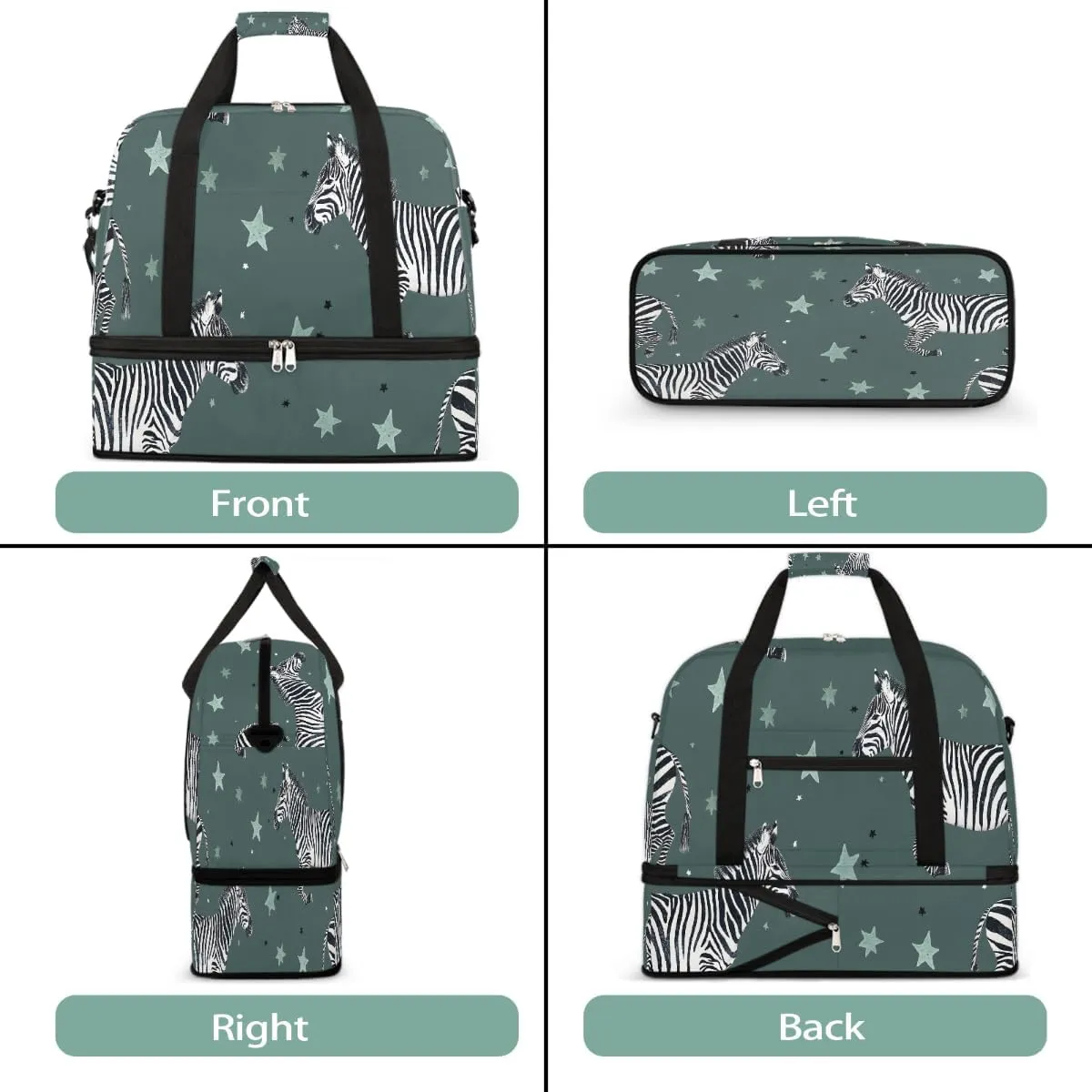 Sports Gym Bag Zebra Illustration Retro Large Travel Duffel Bag With Shoe Compartment Foldable Waterproof Carry-On Weekend Travel Bags for Camping Overnight Yoga Hospital Travel Bags
