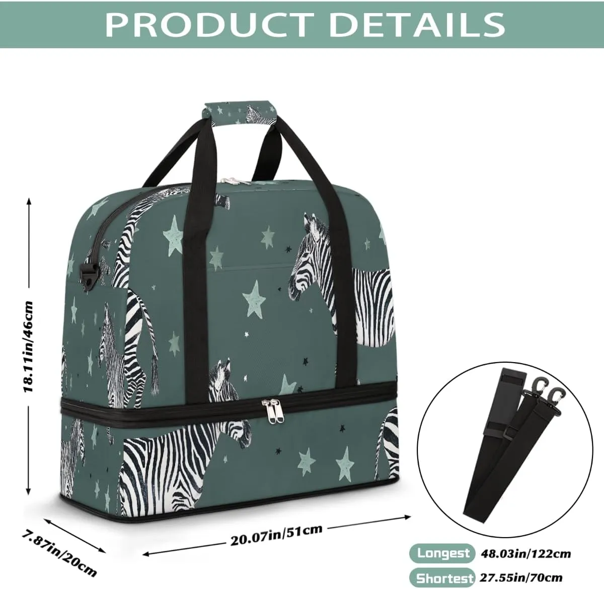 Sports Gym Bag Zebra Illustration Retro Large Travel Duffel Bag With Shoe Compartment Foldable Waterproof Carry-On Weekend Travel Bags for Camping Overnight Yoga Hospital Travel Bags