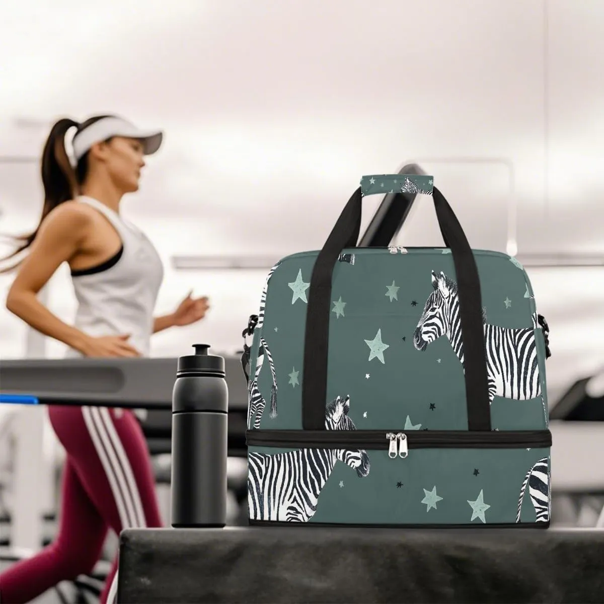 Sports Gym Bag Zebra Illustration Retro Large Travel Duffel Bag With Shoe Compartment Foldable Waterproof Carry-On Weekend Travel Bags for Camping Overnight Yoga Hospital Travel Bags