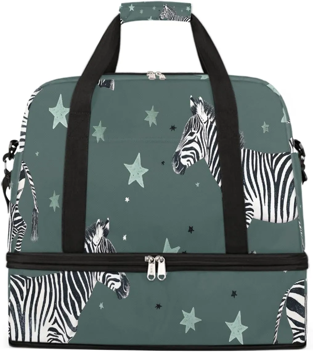 Sports Gym Bag Zebra Illustration Retro Large Travel Duffel Bag With Shoe Compartment Foldable Waterproof Carry-On Weekend Travel Bags for Camping Overnight Yoga Hospital Travel Bags