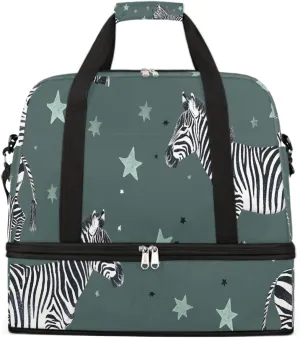 Sports Gym Bag Zebra Illustration Retro Large Travel Duffel Bag With Shoe Compartment Foldable Waterproof Carry-On Weekend Travel Bags for Camping Overnight Yoga Hospital Travel Bags