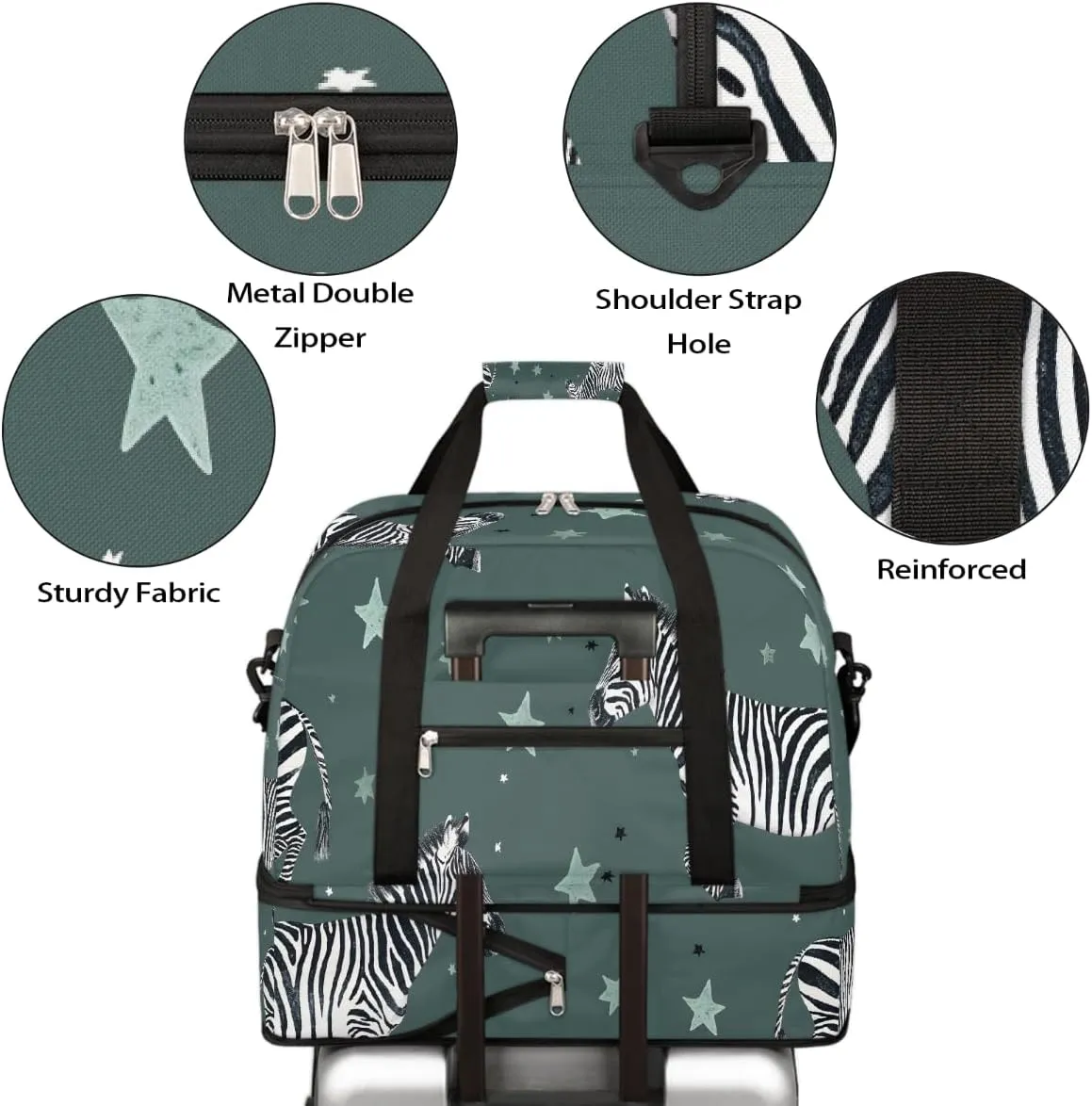 Sports Gym Bag Zebra Illustration Retro Large Travel Duffel Bag With Shoe Compartment Foldable Waterproof Carry-On Weekend Travel Bags for Camping Overnight Yoga Hospital Travel Bags