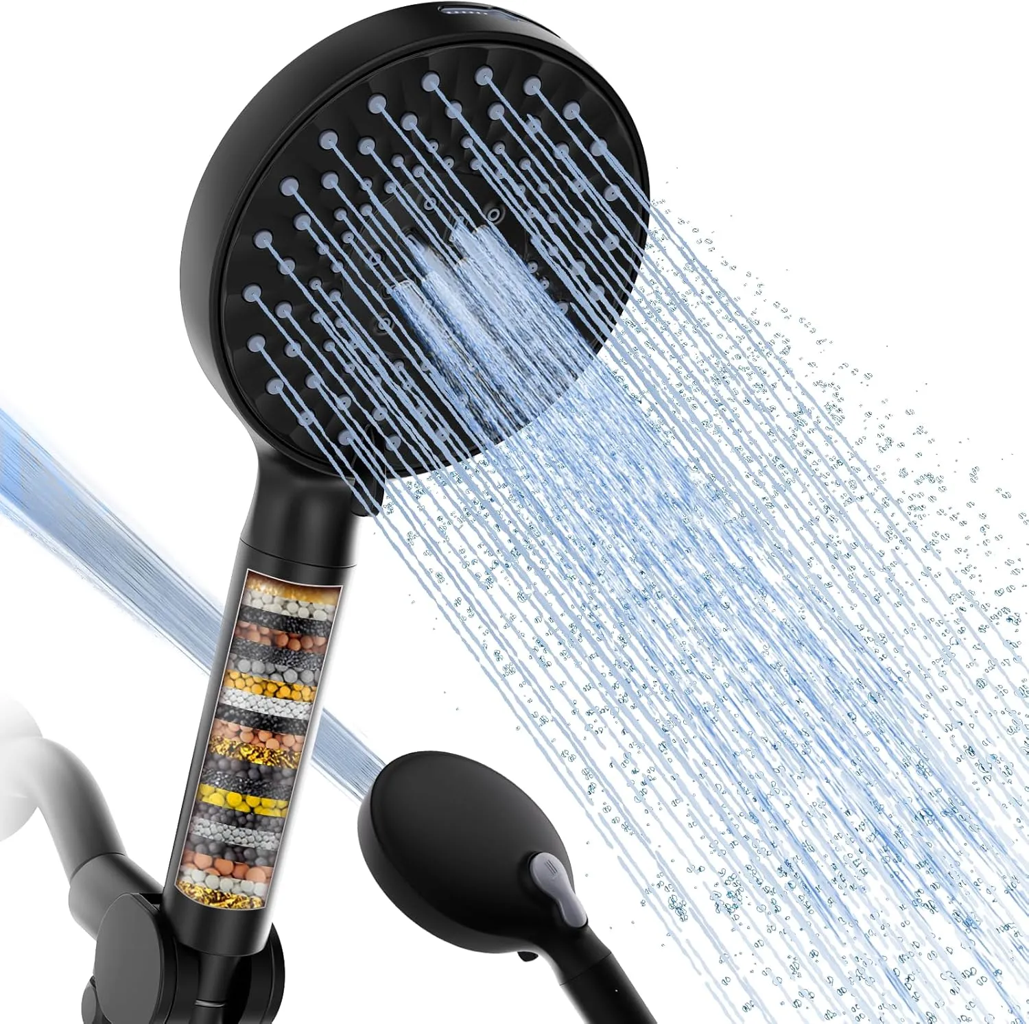 SR SUN RISE Filtered Shower Head with Handheld, High Pressure 9 Spray Mode Matte Black Showerhead with Filters, detachable shower head,Water Softener Filters Beads for Hard Water - Remove Chlorine