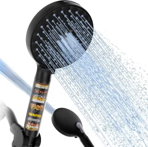 SR SUN RISE Filtered Shower Head with Handheld, High Pressure 9 Spray Mode Matte Black Showerhead with Filters, detachable shower head,Water Softener Filters Beads for Hard Water - Remove Chlorine