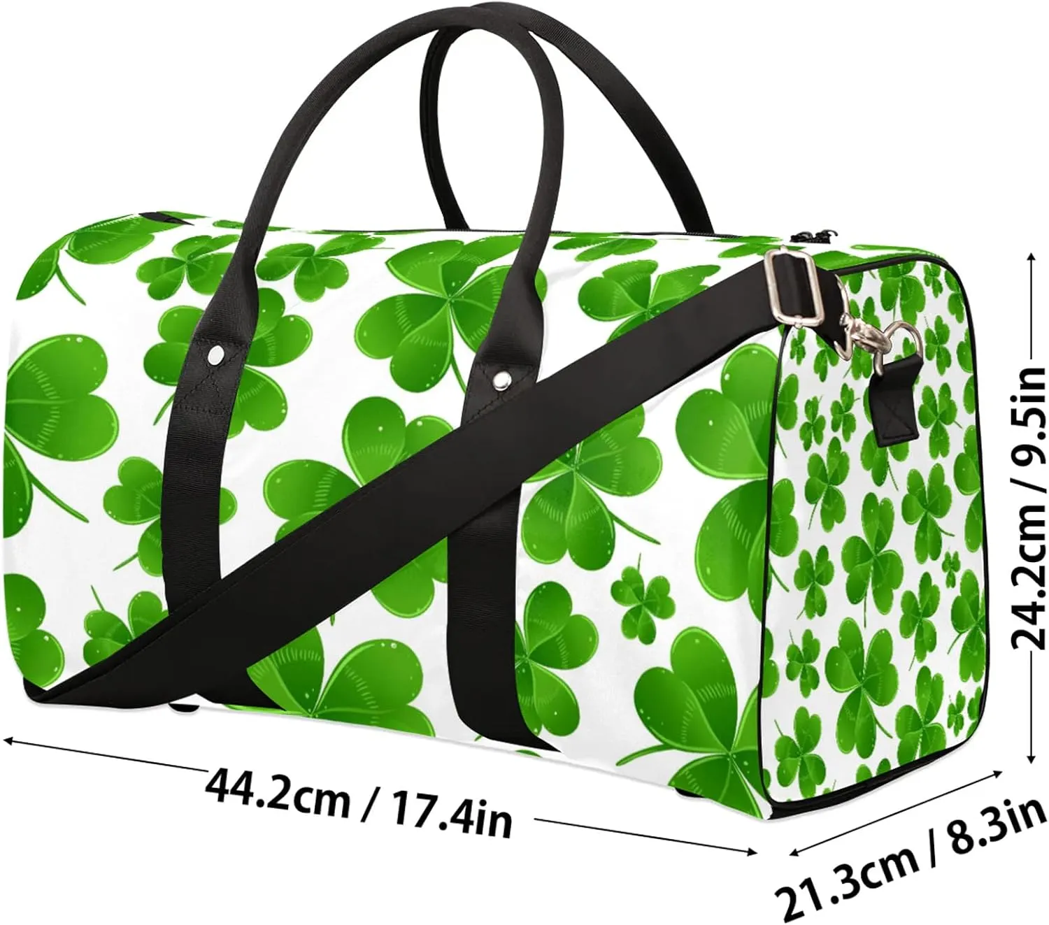 St Patricks Day Green Clover Travel Duffle Bag, Weekender Bags for Women Men, Carry on Overnight Bag Waterproof Gym Bags, Hospital Bag for Labor and Delivery