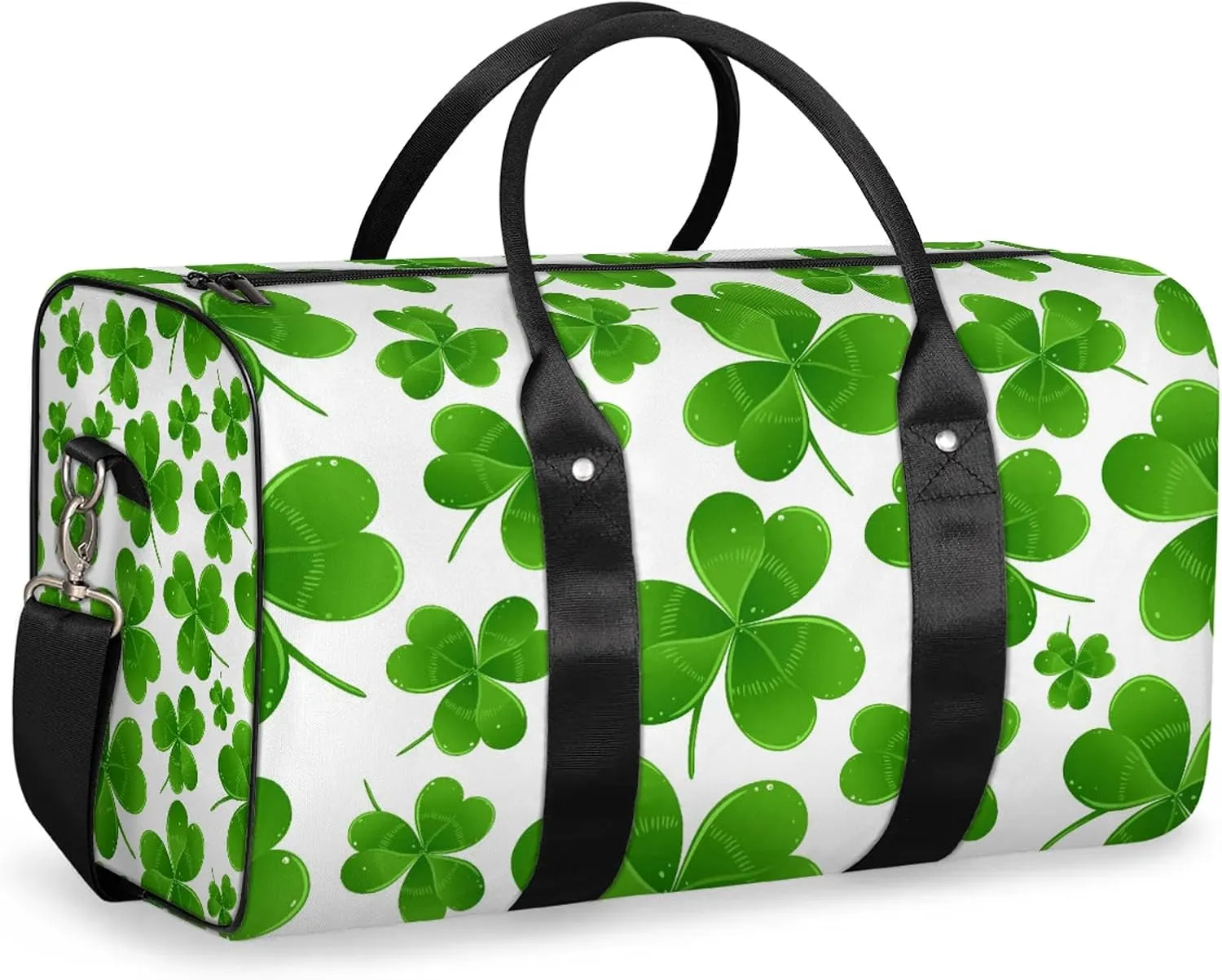 St Patricks Day Green Clover Travel Duffle Bag, Weekender Bags for Women Men, Carry on Overnight Bag Waterproof Gym Bags, Hospital Bag for Labor and Delivery