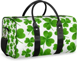 St Patricks Day Green Clover Travel Duffle Bag, Weekender Bags for Women Men, Carry on Overnight Bag Waterproof Gym Bags, Hospital Bag for Labor and Delivery
