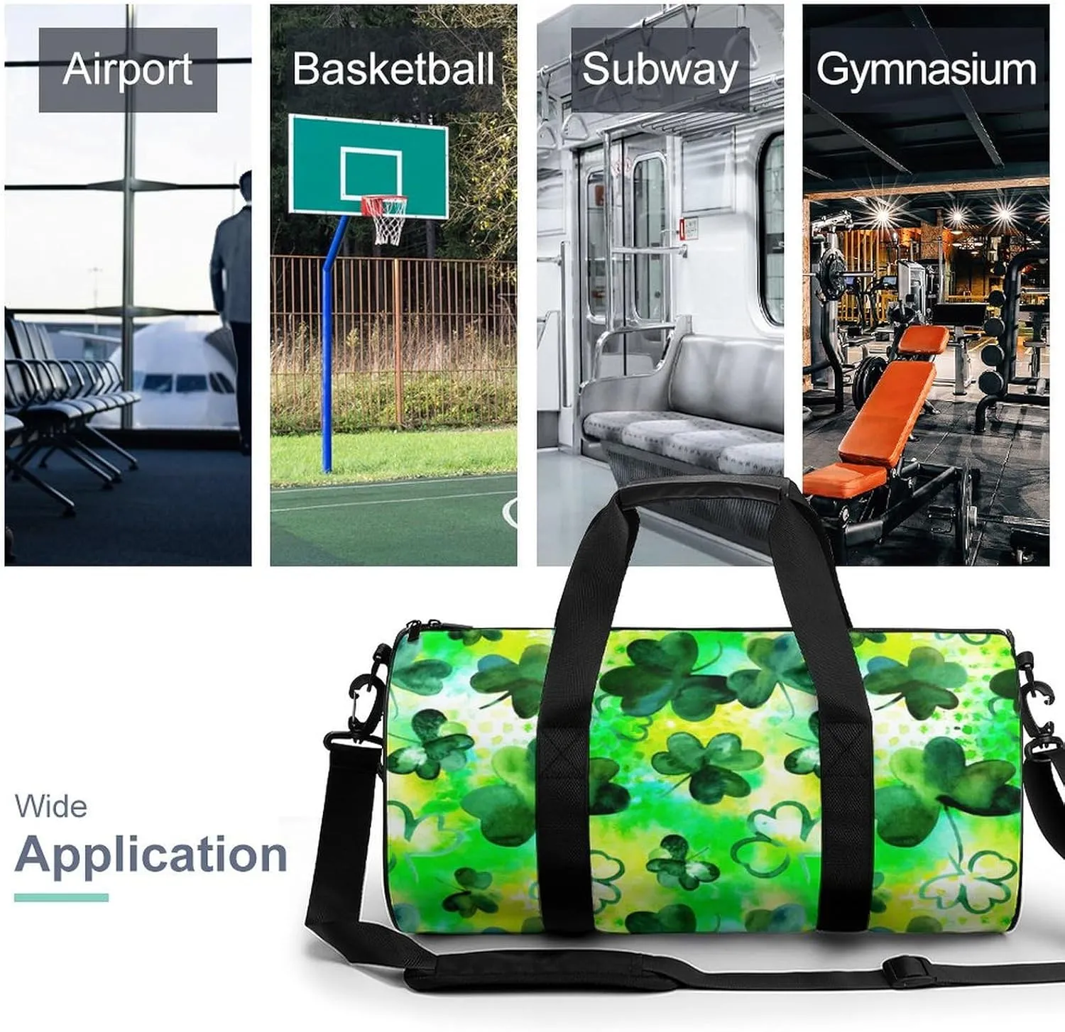 St Patrisks Day Duffelbag Utility Bag Cylindrical Duffelbags Picnic Bags Gym Satchel Durable Handbag Overnighter Duffles 17.7in/9in/9in