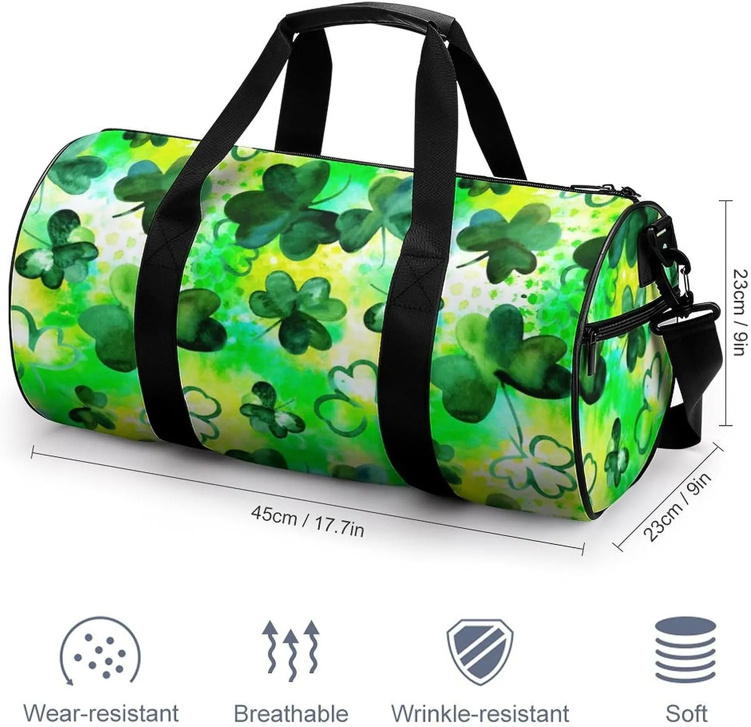 St Patrisks Day Duffelbag Utility Bag Cylindrical Duffelbags Picnic Bags Gym Satchel Durable Handbag Overnighter Duffles 17.7in/9in/9in