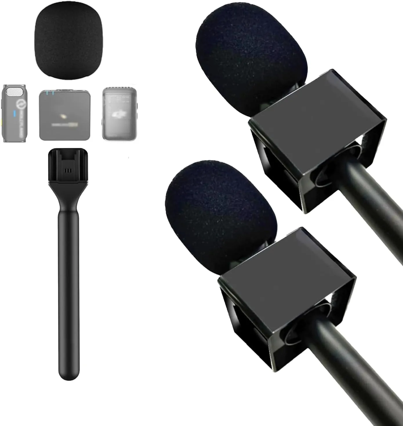 Stand Mic Holder Flag for DJI Mic 1/2 / Mic Mini/Rode Wireless GO II/Micro/Insta360 Air Handle Wireless Interview Lavalier Microphone Adapter Handheld Mount for Hollyland Lark M1 /C1/150/2 Pack