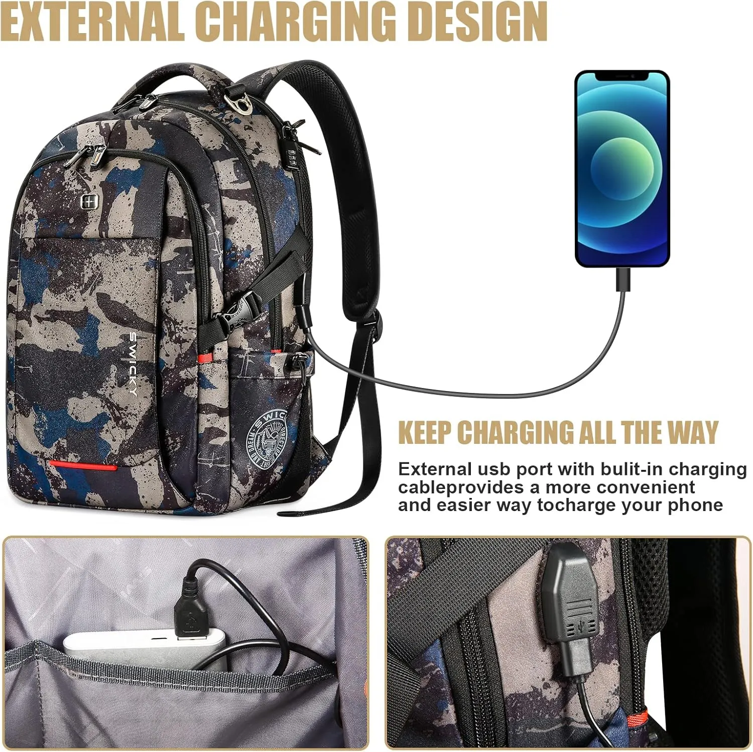 star cloud Travel Laptop Backpack - 16 Inch Business College Backpacks With USB Charging Port - Heavy Duty Water Repellent Anti Theft Computer Backpacks for Men/Women Camouflage