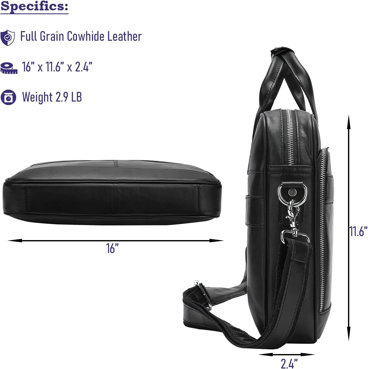 STAR VISTA Siro 15.6" Slim Laptop Messenger Bag, Full Grain Leather Briefcase, YKK Zippers, Brass Hardware