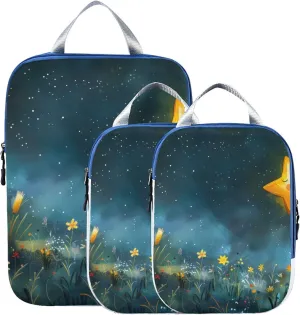 Stars Rabbits Meteors Compression Packing Cubes for Travel Packing Organizers Backpack 3 Pack Luggage Travel Essentials Carry Must Haves Waterproof Suitcase Storage Bags