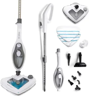 Steam and Go 10-in-1 Steam Mop - Floor Steamer with Detergent Chamber and Detachable Handle for Tile Grout, Clothes, Furniture, Hardwood, Upholstery, & Carpet, Handheld Steam Cleaner for Home Use