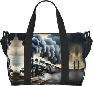Steam Train Clouds print Travel Duffel Bag,workout duffel bag, overnight shoulder Bag,Weekender Bag for Women Men