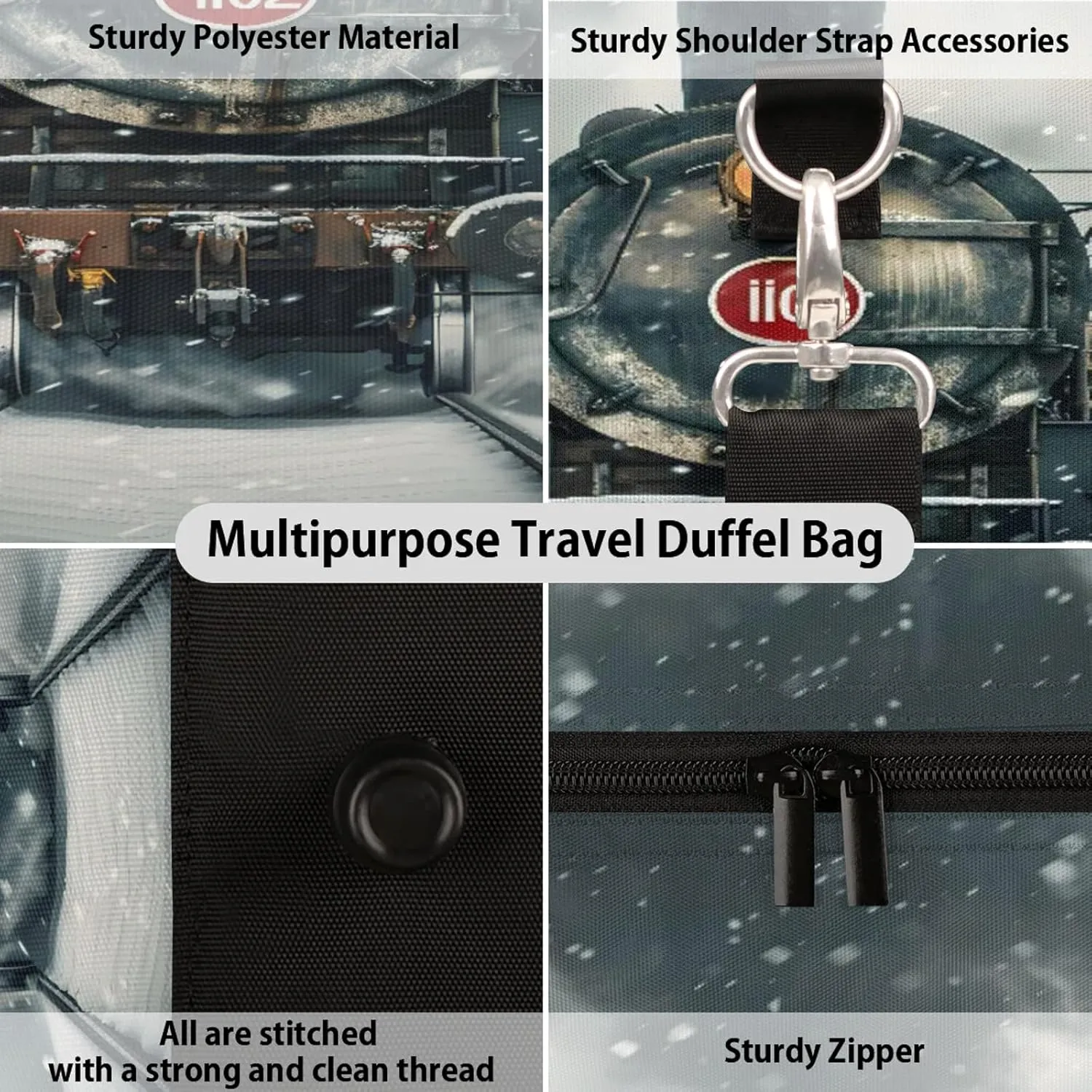 Steam Train Travel Bag for Men Women, Gym Duffle Bags for Travel, Carry On Luggage Bag, Weekender Overnight Workout Bags