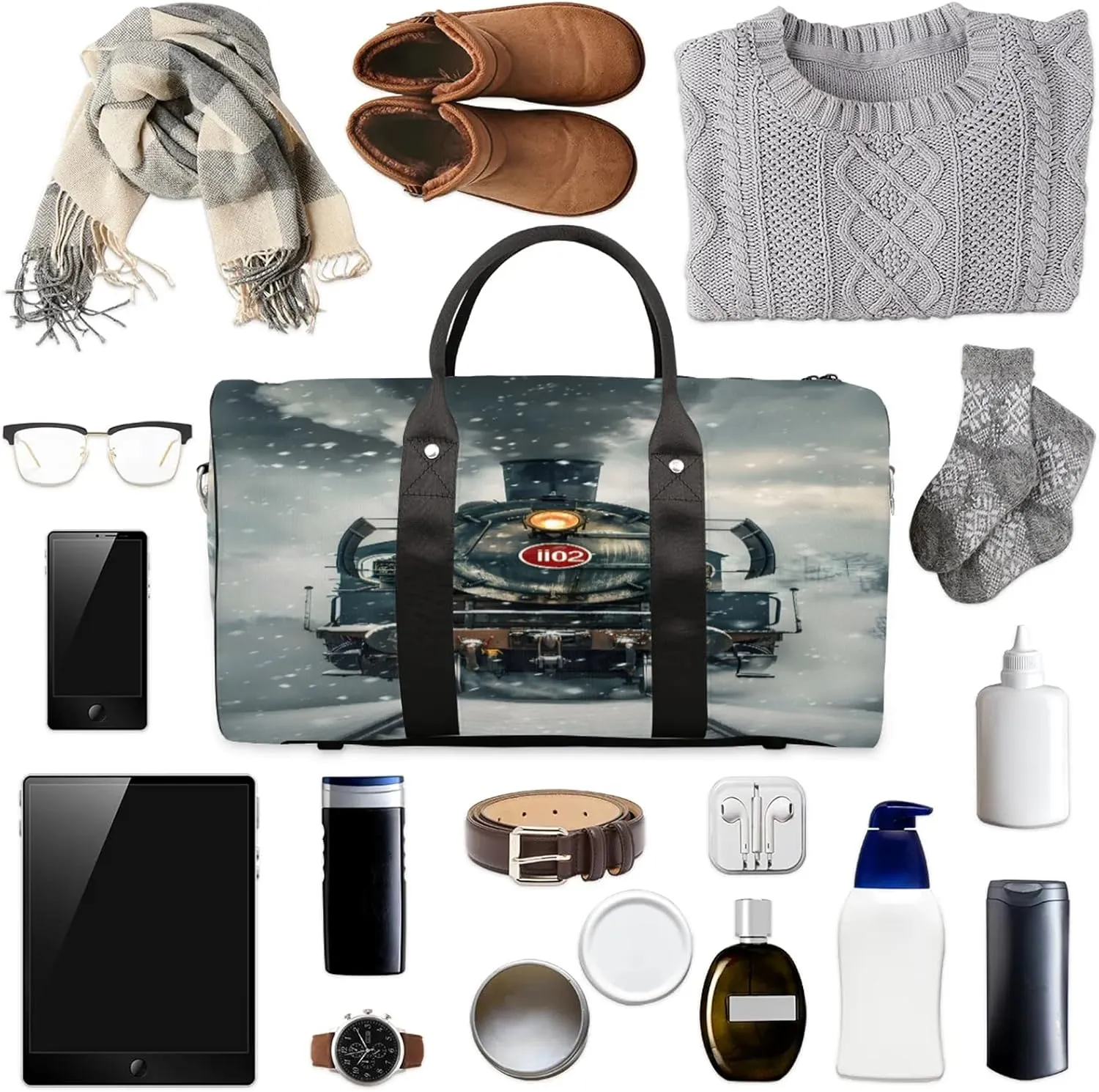 Steam Train Travel Bag for Men Women, Gym Duffle Bags for Travel, Carry On Luggage Bag, Weekender Overnight Workout Bags