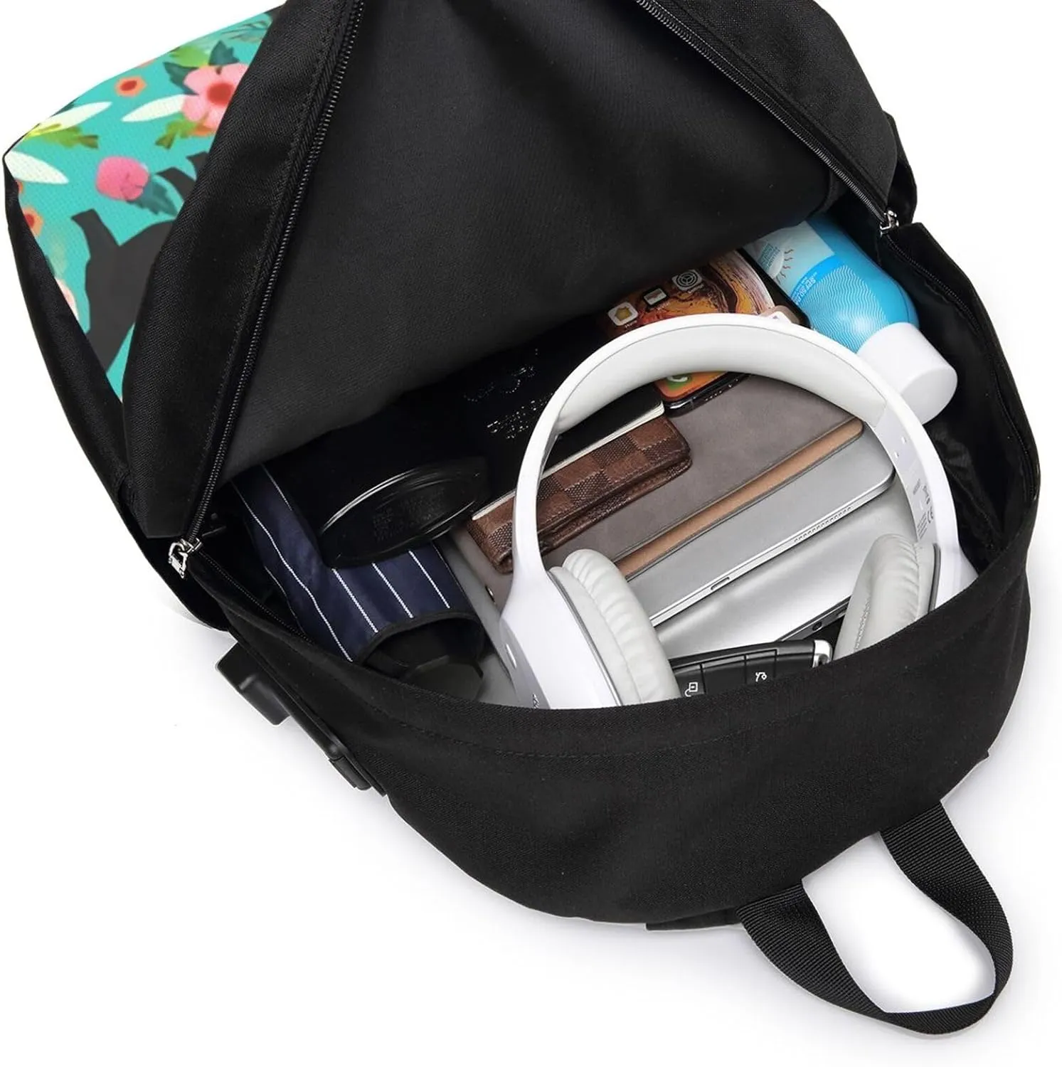 Steer Floral Show Steer Cows Farm Barn Florals Backpack, 17 Inch Travel Business Laptop Backpack With USB Port for Women Men