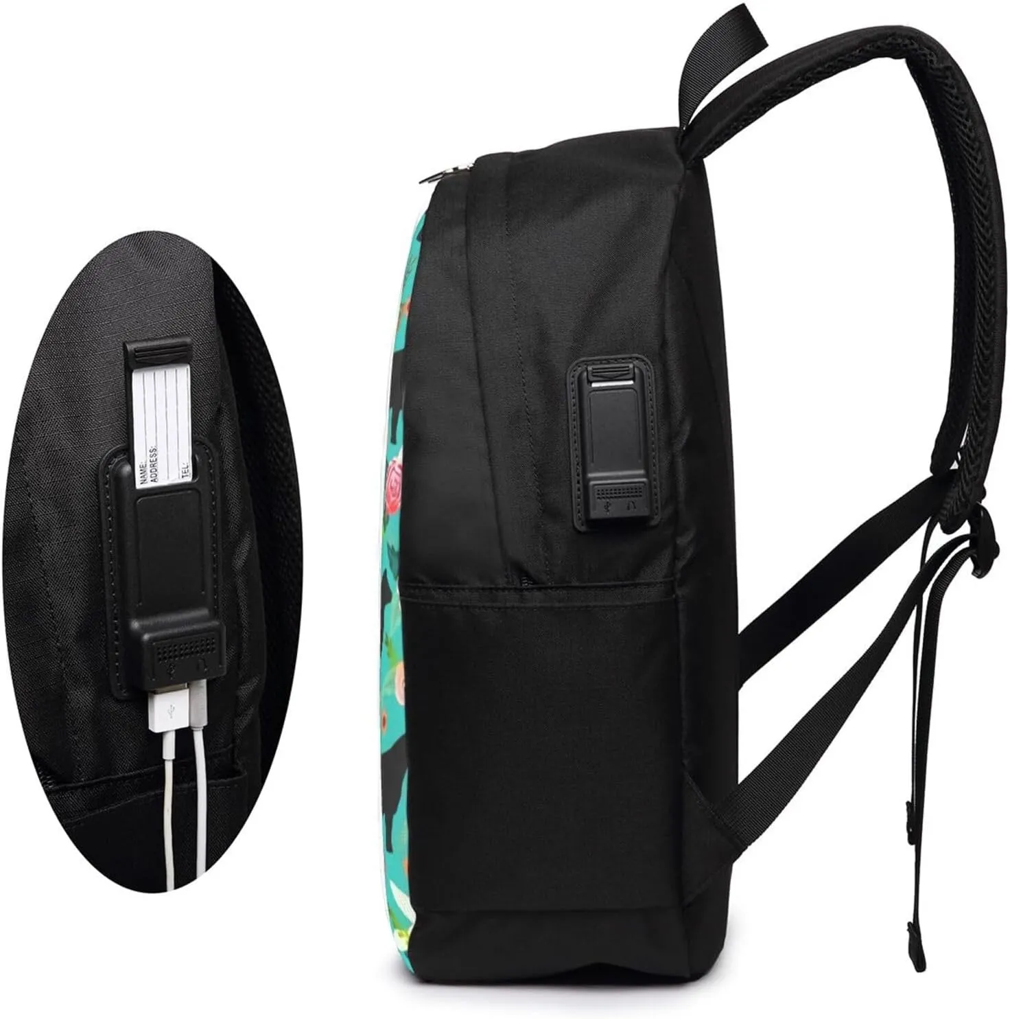 Steer Floral Show Steer Cows Farm Barn Florals Backpack, 17 Inch Travel Business Laptop Backpack With USB Port for Women Men