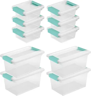 Sterilite Miniature Clip Storage Box w/ Latch Lid, 6 Pack, & Medium Clip Storage Box w/ Latch Lid, 4 Pack for Home, Office, and Workspace Organization