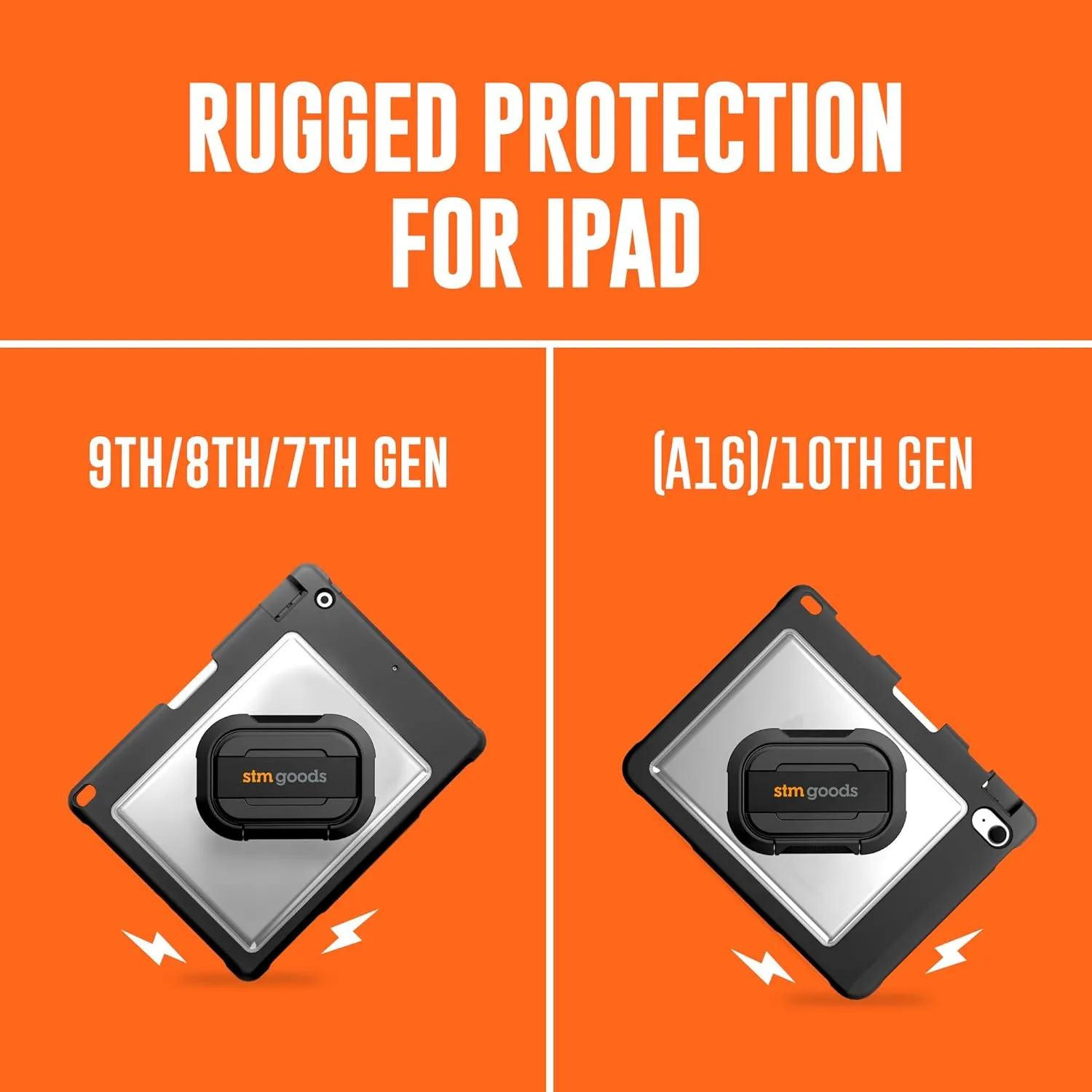 STM Dux Swivel Case for iPad (A16/10th Gen) - 360° Rotating Stand with Hand Strap, Rugged Protection, Apple Pencil USB-C/Gen 1 Storage, Clear Back - Perfect for Frontline and Service Workers - Black.